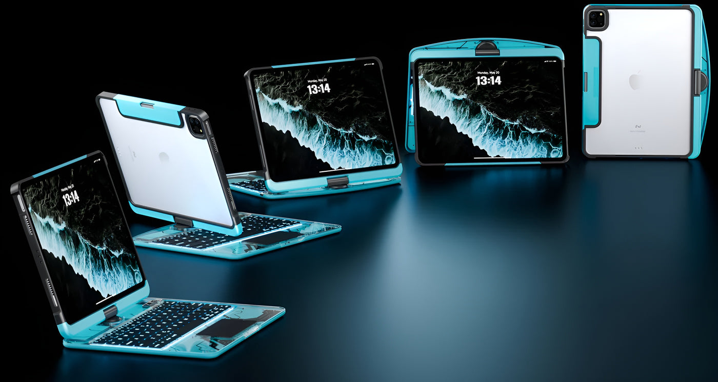 Keyboard case shown in multiple modes