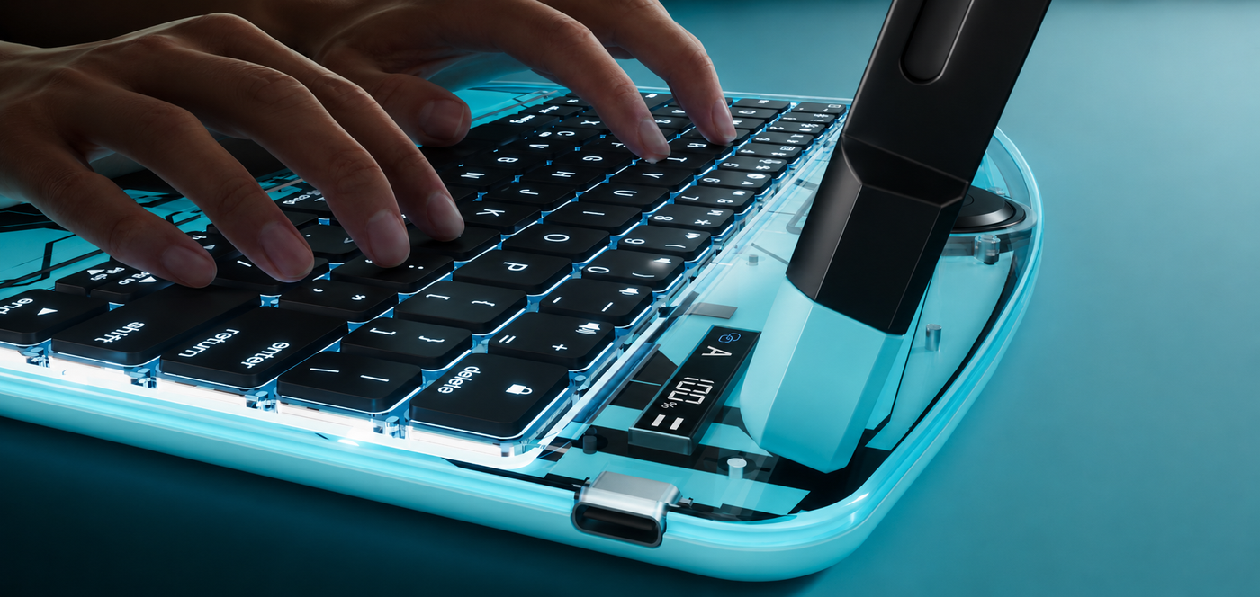 Hands typing on keyboard case