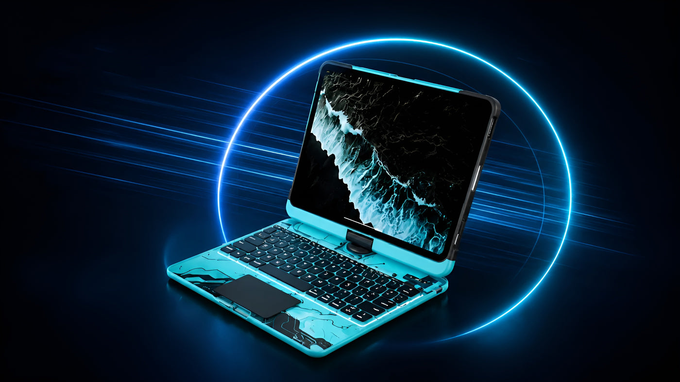 Keyboard case with glowing power rings